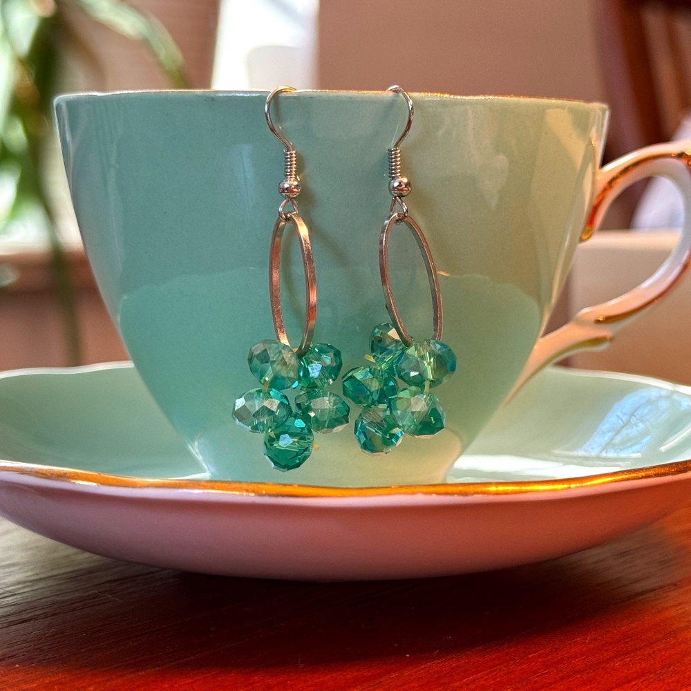 Teal beaded drop earrings